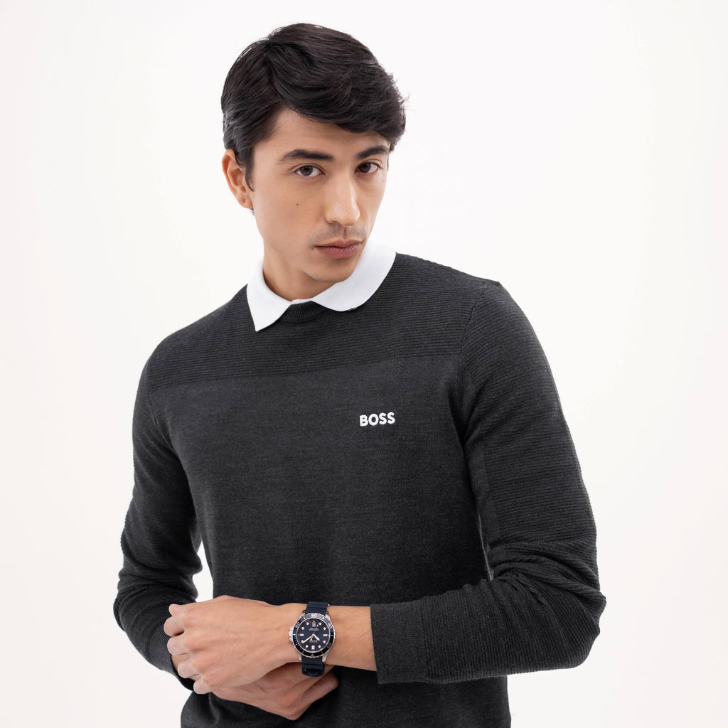 שעון יד לגבר  Hugo Boss Troper 1514292 - לוח כחול רצועת סיליקון לגבר
