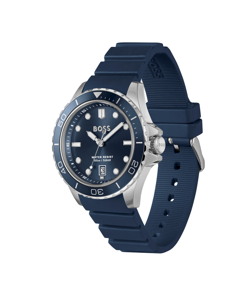 שעון יד לגבר  Hugo Boss Troper 1514292 - לוח כחול רצועת סיליקון לגבר