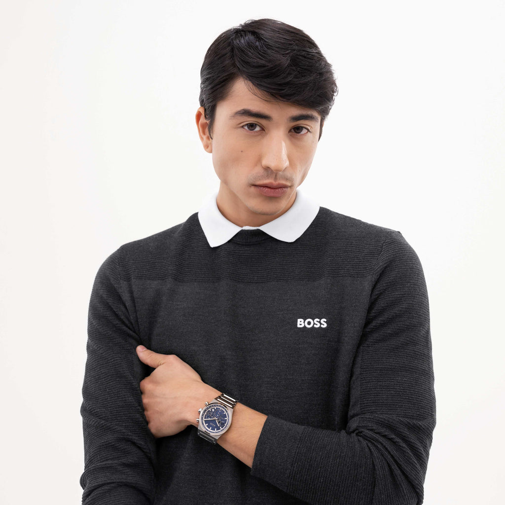  שעון יד לגבר  Hugo Boss Canch 1514250 - לוח כחול רצועה כסף לגבר - תכשיטי חביב 