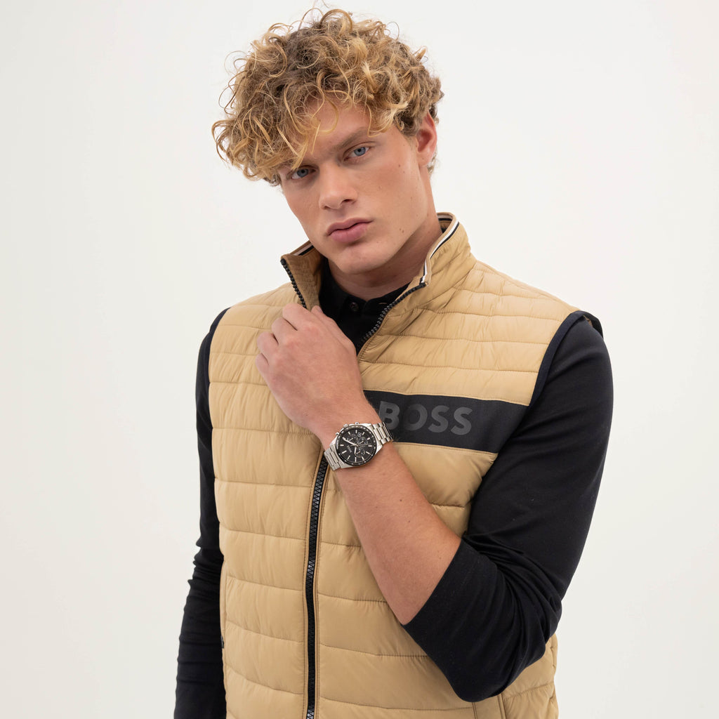  שעון Hugo Boss Strike 1514290 יד לוח שחור רצועה כסף לגבר - תכשיטי חביב 